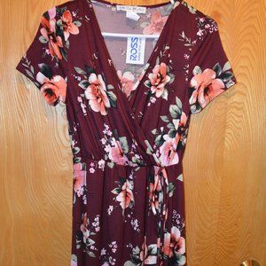 NWT Love Fast Live Hard Dress Floral Dark Red Medium